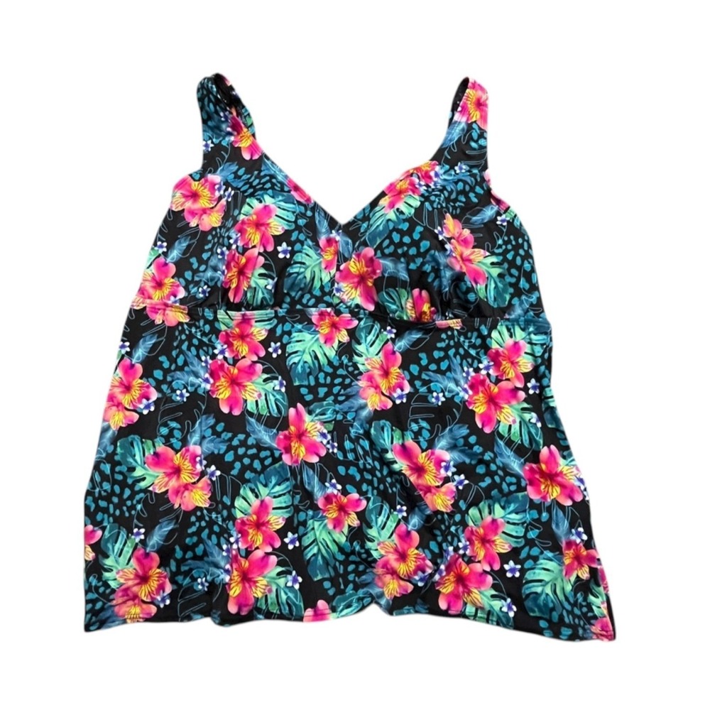 SWIMSUITS FOR ALL Floral Multicolor Removable Pads Swim Top Size 26 NWOT